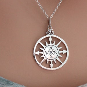Compass Rose Pendant Necklace Sterling 