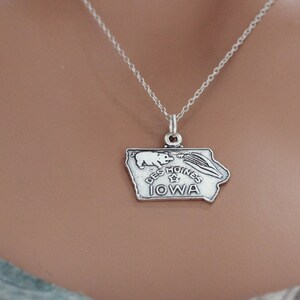 Sterling Silver Iowa State Charm Necklace, Sterling Silver State of Iowa Necklace, Silver State of Iowa Necklace, Silver Iowa State Necklace
