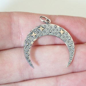 Sterling Silver Moon Pendant with Bronze Stars Charm, Silver Moon Pendant with Bronze Stars Charm, Moon Pendant with Bronze Stars Charm
