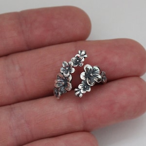 Sterling Silver Adjustable Cherry Ring, Sterling Silver Adjustable Cherry Blossoms Ring, Silver Adjustable Cherry Flower Ring, Cherry Ring