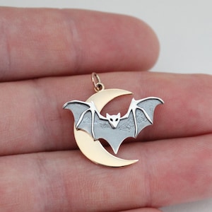 Sterling Silver Bat & Bronze Crescent Moon Charm