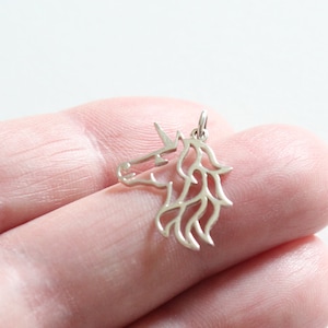Sterling Silver Unicorn Charm - Openwork Unicorn Head, Silver Unicorn Charm Pendant, Openwork Unicorn Head Charm, Unicorn Head Charm