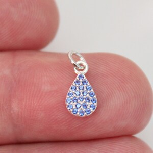 Sterling Silver Blue Nano Gem Tear Drop Charm, Sterling Silver Tear Drop Charm with Blue Nano Gems, Silver Tear Drop Blue Nano Gems Charm