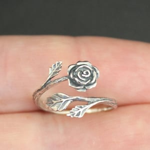 Sterling Silver Rose Adjustable Ring, Silver Rose Adjustable Ring, Beautiful Rose Adjustable Ring, Rose Adjustable Ring, Silver Rose Ring