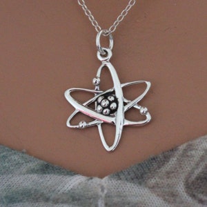 Sterling Silver Atom Charm Necklace, Silver Atom Charm Necklace, Atom Charm Necklace, Atom Pendant Necklace, Silver Atom Pendant Necklace