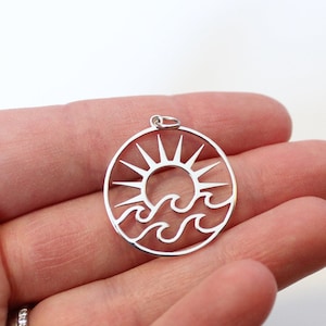 Sterling Silver Openwork Sun Pendant with Waves , Silver Openwork Sun Pendant with Waves,Openwork Sun and Waves Charm, Sun and Waves Charm