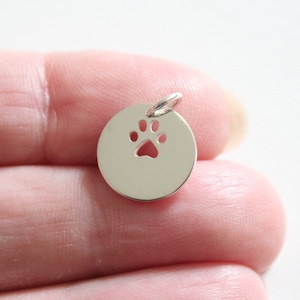 Sterling Silver Circle Charm with Paw Print Cutout Charm, Silver Circle Charm with Paw Print Cutout Charm, Silver Cute Paw Print Charm