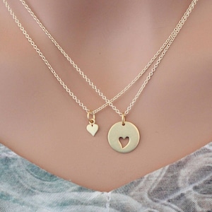 Gold Mother Daughter Heart Necklaces, Gold Mother Daughter Necklace Set, Gold Mom Daughter Heart Necklace Set, Cute Mom and Daughter Set