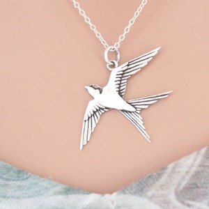 Sterling Silver Swallow Necklace, Silver Swallow Necklace, Swallow Necklace, Soaring Swallow Necklace, Soaring Swallow Pendant Necklace