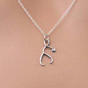 Sterling Silver Stethoscope Charm Necklace, Silver Stethoscope Pendant Necklace, Stethoscope Charm Necklace, Darling Stethoscope Necklace