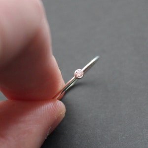 Sterling Silver October Birthstone Ring: Tiny Pink Cubic Zirconia Stacking Ring