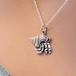 Sterling Silver Hermit Crab Charm Necklace, Silver Hermit Crab Charm Necklace, Realistic Silver Hermit Crab Charm Necklace, Crab Necklace