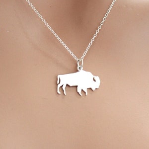 Sterling Silver Buffalo Pendant Necklace, Buffalo Charm Necklace, Buffalo Necklace, Silver Buffalo Charm Necklace, Buffalo Jewelry, Buffalo