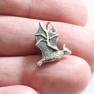 Sterling Silver Flying Bat Charm, Silver Flying Bat Pendant, Halloween Bat Charm, Flying Bat Charm, Bat Wing Charm, Silver Bat Charm