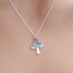 Sterling Silver Mushroom Charm with Bronze Star and Moon Necklace, Silver Mushroom Charm Bronze Star and Moon Necklace,Mushroom Necklace