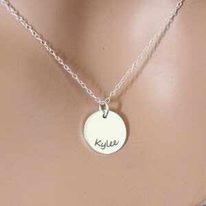 Sterling Silver Name Necklace, Round Name Necklace, Engraved Name Necklace, Name Necklace, Name Charm Necklace, Circular Name Necklace,