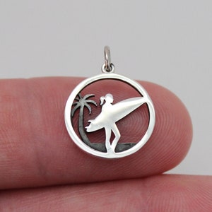 Sterling Silver Surfer Girl Charm, Silver Surfer Girl Charm, Surfer Girl Wave Charm, Surfer Girl Riding Waves Pendant, Surfer Girl Charm