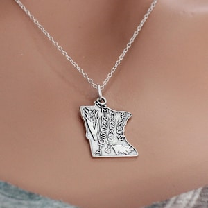 Sterling Silver Minnesota Charm Necklace, Sterling Silver State of Minnesota Charm Necklace, Minnesota State Necklace, Minnesota Necklace