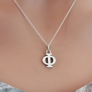 Sterling Silber Oxidiertes Phi Griechisches Alphabet Anhänger Halskette, Sterling Silber Oxidiertes Phi Griechisches Alphabet Anhänger Halskette, Griechisch Phi Halskette
