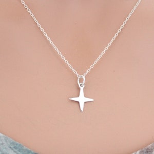 Sterling Silver Four Pointed Star Charm Necklace, Silver Four Pointed Star Charm Necklace, Silver Four Pointed Star Necklace, Star Necklace