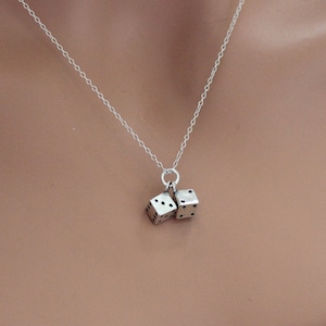 Sterling Silver Oxidized Dice Charm Necklace, Sterling Silver Pair of Dice Necklace, Silver Oxidized Dice Charm Necklace, Dice Necklace