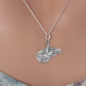 Sterling Silver West Virginia Charm Necklace,Sterling Silver State of West Virginia Charm Necklace, Silver State of West Virginia Necklace