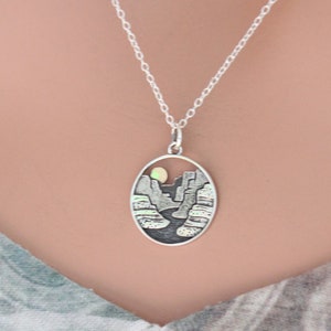 Sterling Silver Layer Canyon Charm with Bronze Sun Necklace, Silver Layer Canyon Charm with Bronze Sun Necklace, Grand Canyon Necklace