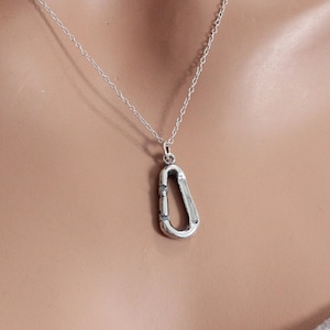 Sterling Silver Oxidized Carabiner Charm Necklace, Sterling Silver Oxidized Carabiner Necklace, Rock Climbing Carabiner Charm Necklace