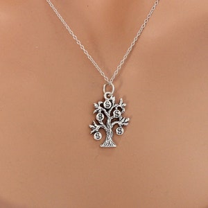 Sterling Silver Oxidized Money Tree Charm Necklace, Silver Oxidized Money Tree Pendant Necklace, Money Tree Charm Necklace, Money Tree Charm