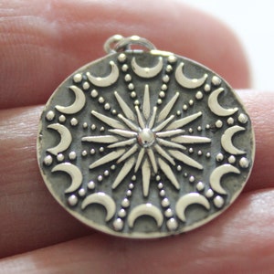 Sterling Silver Sun and Moon Pendant, Silver Sun and Moon Phase Pendant, Sun and Moon Phase Charm, Sun and Moon Phase Pendant