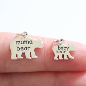 Sterling Silver Mama Bear and Baby Bear Charm Set, Mama and Baby Bear Charm, Mother Daughter Charm Set, Mom and Baby Bear Charms, Bear Charm