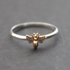 Sterling Silver Ring with Bronze Bee, Bee Ring, Silver Ring with Bronze Bee, Silver Bee Ring, Bumble Bee Ring, Bronze Honeybee Ring