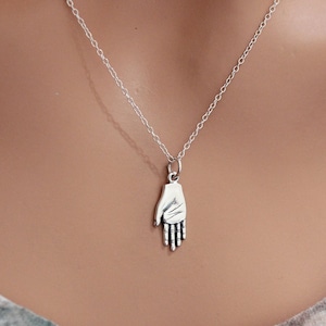 Sterling Silver Hand Charm, Sterling Silver Hand Pendant Necklace, Silver Hand Necklace, Silver Hand Pendant Necklace, Hand Charm Necklace
