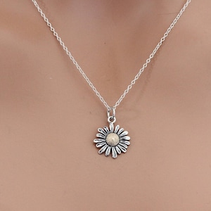 Sterling Silver Daisy Charm Necklace, Sterling Silver Daisy Pendant Necklace, Silver Flower Charm Necklace, Silver Flower Pendant Necklace