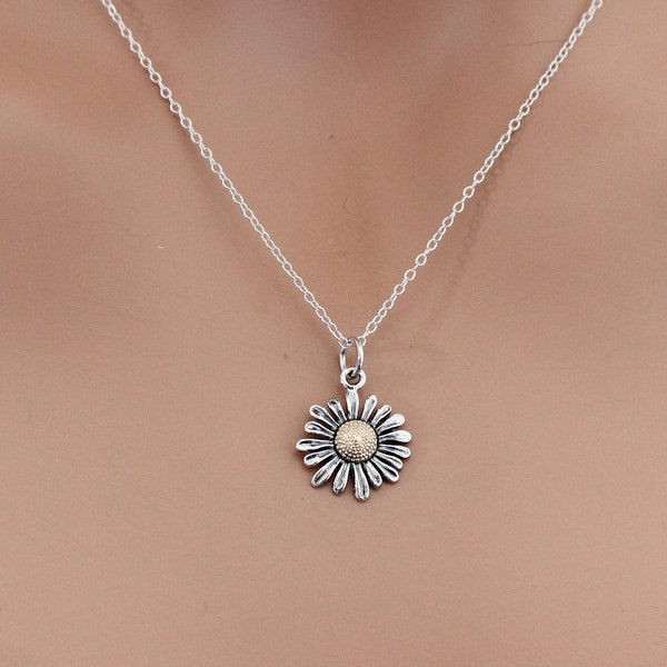 Sterling Silver Daisy Charm Necklace, Sterling Silver Daisy Pendant Necklace, Silver Flower Charm Necklace, Silver Flower Pendant Necklace