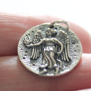 Sterling Silver Ancient Angel Coin Charm Necklace, Silver Ancient Angel Coin Charm Necklace, Silver Angel Coin Necklace, Angel Necklace