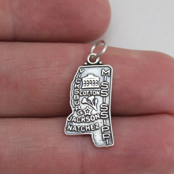 Sterling Silver Mississippi State Charm, Sterling Silver State of Mississippi Charm, Silver Mississippi Charm, Mississippi State Pendant