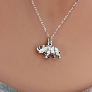 Sterling Silver Two Horned Rhinoceros Charm Necklace, Sterling Silver Two Horned Rhinoceros Pendant Necklace, Rhinoceros Charm Necklace
