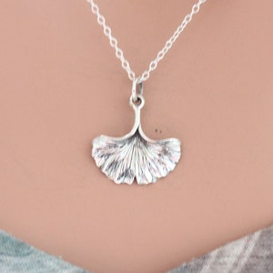 Sterling Silver Ginkgo Leaf Charm Necklace, Silver Ginkgo Leaf Charm Necklace, Ginkgo Leaf Charm Necklace, Ginkgo Leaf Pendant Necklace