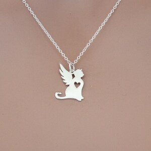 Sterling Silver Angel Cat Necklace: Winged Kitty Charm image 2