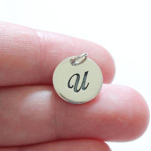 Sterling Silver Cursive Circular U Initial Charm, Cursive U Initial Pendant, Large U Letter Charm, Letter U Charm, Letter U Pendant, U Charm
