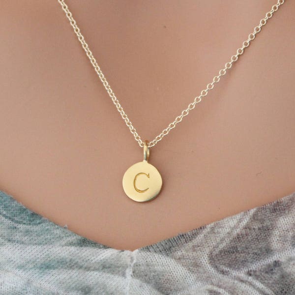 Gold Simple C Initial Necklace, Gold Stamped C Necklace, Stamped C Initial Necklace, Gold Small C Initial Necklace, Gold C Initial Charm