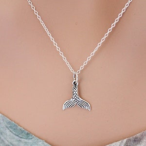 Sterling Silver Small Mermaid Tail Charm Necklace, Sterling Silver Small Mermaid Tail Ocean Charm Necklace, Silver Mermaid Tail Necklace