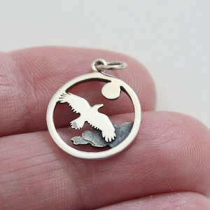 Sterling Silver Raven Charm, Flying Raven Charm, Bird Charm, Flying Bird Charm, Bird Charm, Raven Charm, The Raven Charm