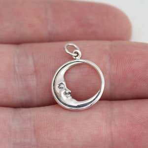 Sterling Silver Sleeping Moon Pendant, Sterling Silver Man in the Moon Pendant, Sterling Silver Sleeping Crescent Moon, Silver Moon Charm