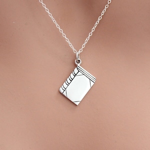 Sterling Silver Book Charm Necklace, Flat Book Lover Necklace, Gift For Bookworm, Bookworm Necklace, Silver Book Necklace, Book Pendant