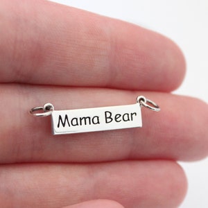 Sterling Silver Rectangle Mama Bear Charm, Silver Rectangle Mama Bear Charm, Rectangle Mama Bear Charm, Mama Bear Pendant