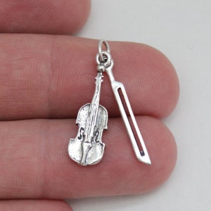 Sterling Silver Violin with Bow Charm, Sterling Silver Violin with Bow Pendant, Silver Violin with Bow Charm, Violin and Bow Pendant