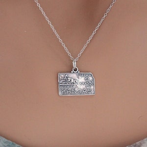 Sterling Silver Kansas State Charm Necklace, Sterling Silver State of Kansas Charm Necklace, Kansas State Charm Necklace
