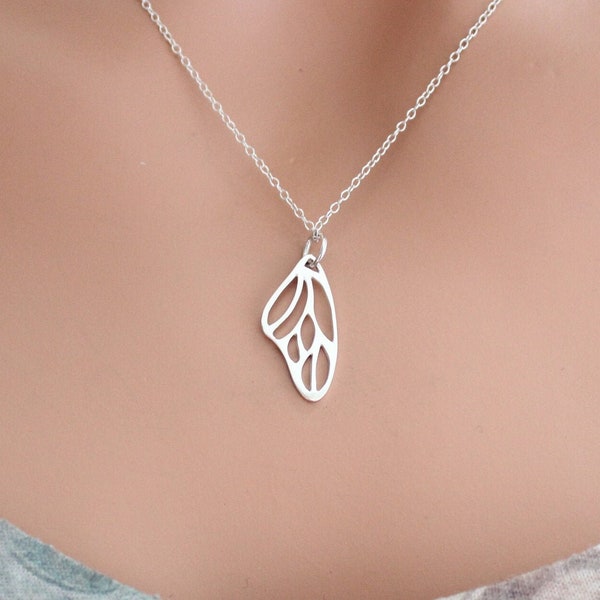 Sterling Silver Butterfly Wing Necklace, Sterling Silver Butterfly Wing Necklace, Beautiful Silver Openwork Butterfly Wing Necklace